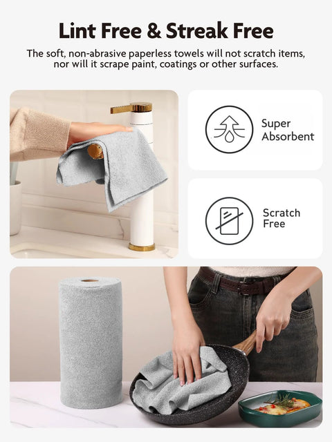 Fantasticlean gray microfiber cleaning cloth roll, 40-pack, 12x12 in, tear-away towels.