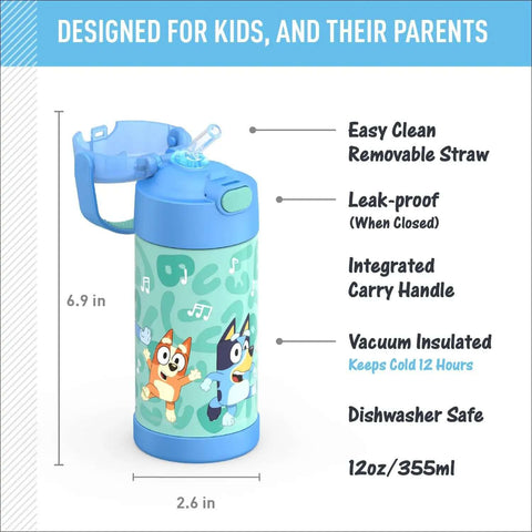 Kid Friendly Water Bottle With Straw, 12 Ounce Stainless Steel Vacuum Insulated Bottle Keeps Drinks Cold Up To 12 Hours, Easy Grip Lid