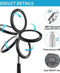 360° rotatable mirrors for 3 Pack Telescoping Inspection Mirrors With LED Light and Magnetic Flashlight, extendable to 39.4 inches.