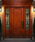 Front porch with matte black wall mount Three Motion Sensor Outdoor Lights With Dusk To Dawn Function beside a wooden door