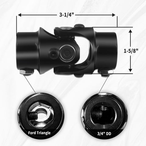 Black Steering Universal Joint Shaft Three Quarters Inch Double D And V Triangle U Joint Length 83mm 4000rpm Max 35 Degree