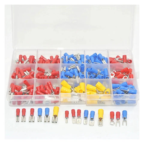 Top Tier 280 Pc Assorted Electrical Wire Crimp Terminals Spade Connectors Kit With Insulated Sleeves For Auto And Home Repairs clear plastic organizer with color-coded crimp terminals