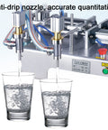 Heavy Duty Horizontal Pneumatic Piston Liquid Filling Machine Stainless Steel Double Head dispensing water into glasses.