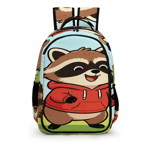 Cheerful Meadow Raccoon Print Unisex Daypack With Large Capacity For School And Travel Durable Polyester Backpack Easy To Clean