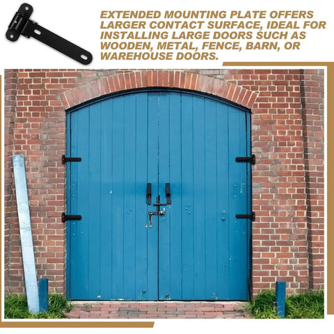 Beefy 4 Pack 13 Inch Heavy Duty Gate Hinges 900 Lb Capacity 180 Degree Open Thickened Solid Carbon Steel Hardware Bolt On Or Weld On For Barn Wood Metal Gates Fences Sheds Garages Garden Gates Obround Hole on blue barn door