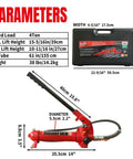 Big Red 4 Ton Porta Power Auto Body Repair Kit hydraulic ram with specifications and case dimensions displayed.
