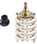 KCZ 4P8T Rotary Band Switch 4 Pole 8 Position 4 Deck For DIY Projects With 6mm Shaft, 0.3A 220V, black knob and white switch body
