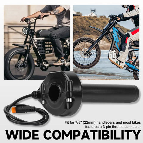 Full Twist Throttle Grip Kit Waterproof 3 Pin For 12V-72V Ebike Scooter Mountain Bike And Dirt Bike Plug N Play Designed For 7 8 Inch Handlebars Quick Twist Action