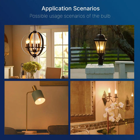Lighting scenarios using 100W Equivalent LED Candelabra Bulbs, 800 Lumens Dimmable B11 E12 Chandelier Lights, 5.5W, 2700K Soft White