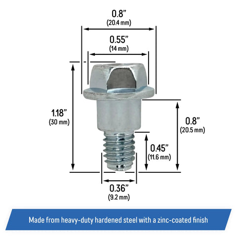 Heavy Duty Shoulder Bolt Replacement Kit Two Pack, Hardened Steel With Zinc Coating, detailed measurements and features displayed