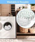 12 Pack Replacement Pads For PowerFresh Steam Mop 1940 Series shown with washing machine and hanging to dry
