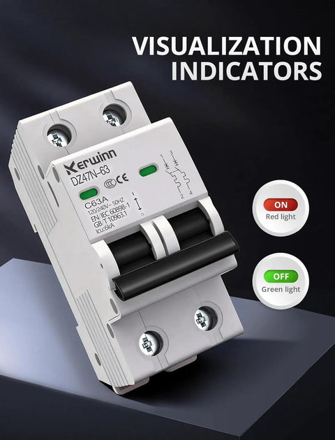 Two Pole 32A AC Miniature Circuit Breaker DIN Rail Mount 120V To 240V 50 60 Hz Flame Retardant Shell With Large Visualization Window