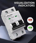 2 Pole 25 Amp AC Circuit Breaker For 120V 240V Systems DIN Rail Mount MCB With Visual Window Grid Tied Solar RV And Home Circuits Easy Plug And Play Reset Flame Retardant Shell High Safety, front view