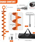 Beefy Heavy Duty Ground Anchor Screws In 4 Pack With Nuts And Tool Spiral Trampoline Anchors diagram and bag displayed