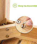 Close-up of a hand assembling Bamboo Shower Bench With Foot Stool, 2 Tier Wood Spa Bath Organizer Seat With Underneath Storage Shelf.