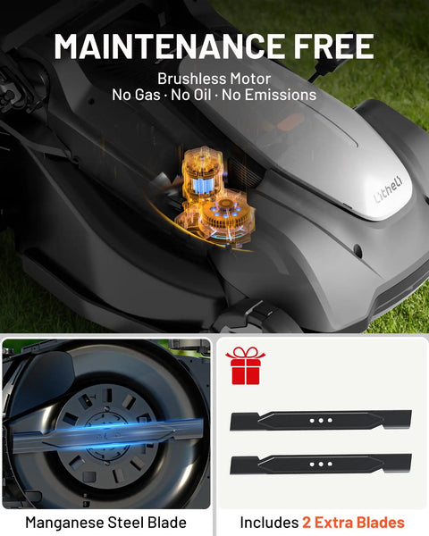 18 Inch 40V Self Propelled Brushless Lawn Mower For Yards Stepless Speed Control Easy Start Lightweight Cordless Mower With 6 Position Height Adjustment Includes Two 5Ah Batteries, brushless motor