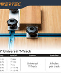 3 Inch T Track Intersection Kit With Predrilled Mounting Holes Do-It-All Universal T Track Accessories for Woodworking Jigs and Fixtures, 4-Piece Set installed on a wooden workbench showing extendable T-track arrangements.