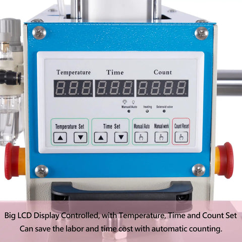 Pro Grade 16x24 Dual Platen Heat Press Machine With Pneumatic Digital Sublimation And Htv Tshirt Setup control panel showing settings.
