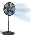Pedestal Standing Fan With Adjustable Height From About 38 To 54 Inches Tilt Control 3 Speed Oscillating Airflow For Bedroom Portable 18 Inch Black Breezy Air Circulator