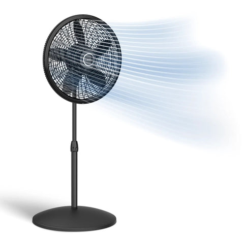 Pedestal Standing Fan With Adjustable Height From About 38 To 54 Inches Tilt Control 3 Speed Oscillating Airflow For Bedroom Portable 18 Inch Black Breezy Air Circulator