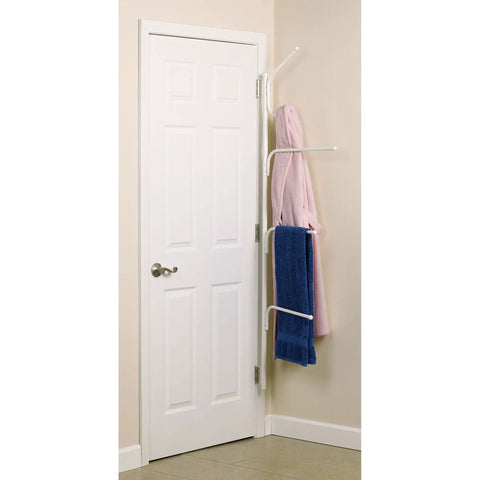 Clutterbuster Valet Family Towel Bar With Four Swiveling Bars White Steel Wall Mount for shared bathrooms behind door installation.