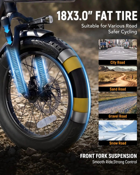 Electric Trike For Adults Foldable Step-Through With 1200W Brushless Motor 18 MPH Top Speed 55 Mile Range Removable 48V 13Ah Battery 18x3 Fat Tires Three Wheel E Tricycle Built For City Streets And Light Trails, 18x3.0 front fat tire