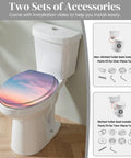 Smooth Round Resin Toilet Seat With Gentle Soft Close Lid And Quick Release Hinges on white toilet with installation guide.