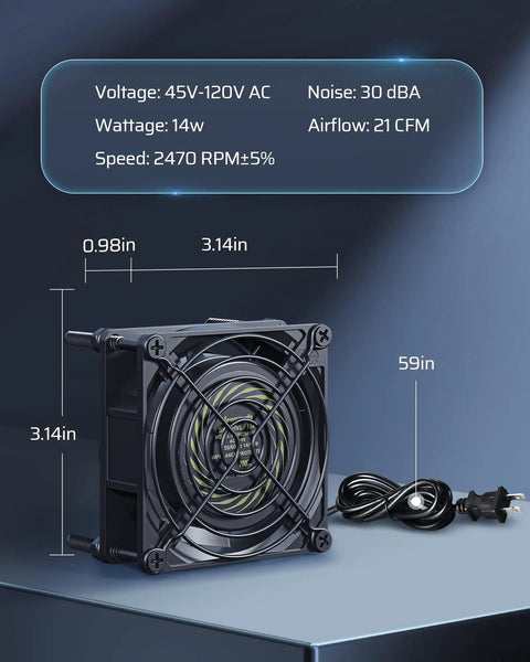 Built Like A Tank Waterproof Exhaust Fan 80mm 2 Pack 120V AC Cooling Ventilator 14W 2470RPM 21 CFM with metal grilles and plug cord