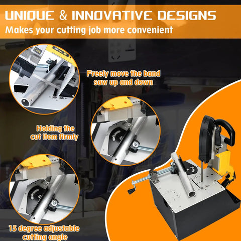 2 In 1 Portable Band Saw Stand With Alloy Steel Construction For Vertical And Horizontal Cutting Adjustable Height And Quick Clamp System Built For Dewalt DCS374B DCS374P2 Portable Bandsaws Turns Any Saw Into A Ready To Go Cutting Station