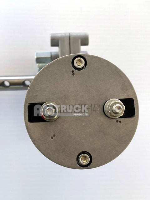 Close-up view of Universal Replacement Dump Truck Tarp Motor Beast 600 Watt 50 To 1 Gear One Point Five HP Chrome Cover