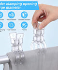 Hand using 30 Pack Balloon Arch Clamps For Backdrops, Large Clear Clips For Arch Stands to secure fabric on a pole.