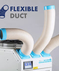Indoor Outdoor Triple Duct Mobile Spot Cooler 22,184 BTU Industrial Grade With Oscillating Function R410A Refrigerant ETL Certified Portable Cooling Unit For Job Sites And Outdoor Areas showing flexible ducts