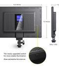 Soft 13 Inch LED Video Light Panel With 8000mAh Battery, 650 Lux Per Meter, High CRI 95 Plus, 2500K-6500K Color Temperature, Portable Studio Light backside view and switch with dimensions