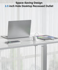 Slick Recessed Desktop Power Grommet 2.5 Inch Flush Mount Outlet with USB-C charging near a laptop on desk.