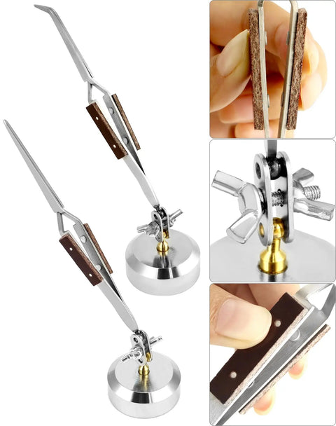 Two Pack Third Hand Tweezers With Straight And Curved Tips, Cross-Locking Clamps And 360 Degree Rotating Base