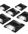 Solar Powered LED Deck Lights 6 Pack For Walkways And Driveways, waterproof outdoor path markers in black.