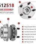 Technical specifications for Pair Rear Wheel Bearing And Hub Assemblies 512518 for Subaru Impreza Forester Crosstrek