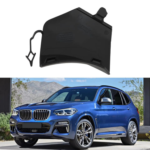 BMW X3 G01 2018-2021 Front Bumper Tow Hook Eye Cover Cap OEM Replacement 51117399897 black cap and car