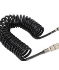 Flexible Coiled Air Hose Quarter Inch Durable Pressure Fits Tire Inflator Pump Compressor Tools Plus Dust Blowers For Car And Motorcycle Garage Shop Nylon Design Easy Storage Twenty Three Feet Length Is Good For Hot Shop Guys Got Big Deal black coiled hose with metal fittings