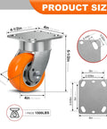 4X2 Inch Super Heavy Duty Swivel Caster Wheel Featuring Kingpinless Crowned Polyurethane Tread And Aluminum Core, Supports 1500 Pounds close-up size diagram