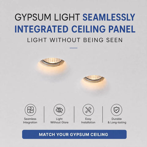Opaeroo Recessed Plaster Downlight, Flush Mount Ceiling Spotlight 5W GU10 installed in a seamless plaster ceiling panel.