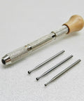 Rock Solid Wire Rounder Pin Vise With Swivel Head Wooden Handle And Kickass Collet Chuck Kit Featuring Slick Precision Burs for Jewelry making and craft projects.