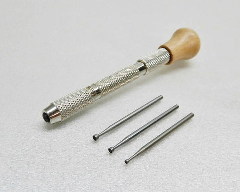 Rock Solid Wire Rounder Pin Vise With Swivel Head Wooden Handle And Kickass Collet Chuck Kit Featuring Slick Precision Burs for Jewelry making and craft projects.