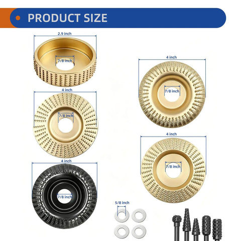 Killer 14 Piece Wood Carving Disc Set For Angle Grinder Includes 5 Carving Discs 5 Rotary Burr Files 4 Adapter Rings