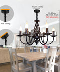 French Country Chandelier For Kitchen And Dining Room Vintage Candle Style Six Light Farmhouse Pendant Light In Matte Black For Living Room Cozy Rustic Vibe With Classic Charm And Durable Fixture in dining area with size details