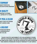 Three Pack It Should Work In Theory Stickers Set Funny Engineering Robot Arm Theme For Mechanical Engineers And Programmers Gift For Laptop
