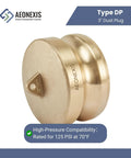 Heavy Duty 3 Inch Camlock Fittings Type DP Forged Brass Leak Proof Dust Plug with high-pressure rating for water and gas transfer.