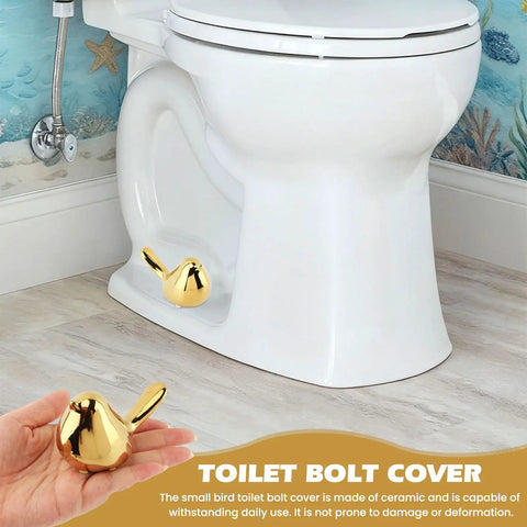 Two Piece Gold Ceramic Bird Toilet Bolt Covers Snazz Up Your Bathroom By Hiding Ugly Base Bolts With Cute Screw Caps That Bring Fresh Decor Vibes And Make Easy Installation A Breeze For Any Home Setup.
