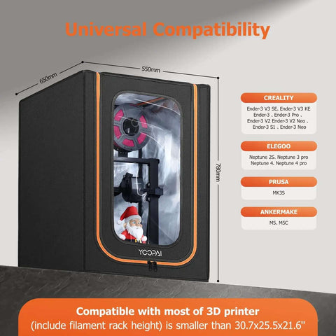 Lit LED Lighted 3D Printer Enclosure With Fireproof Dustproof Tent And Temperature Control For Ender 3 Series, dimensions shown