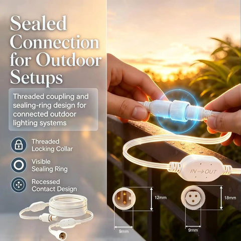Heavy Duty Thirty Two Foot Outdoor Permanent Lighting Extension Cord Featuring Built In Voltage Booster delivering sealed connection for outdoor setups.
